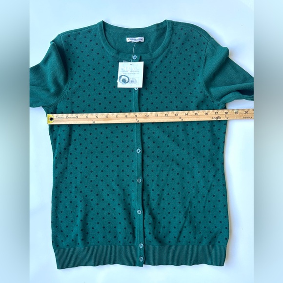 NWT Croft & Barrow Green Black Polka Dot Classic Cotton Cardigan Women’s Small - Picture 4 of 6